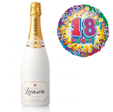 Buy & Send Lanson White Label Champagne and 18th Birthday Balloon